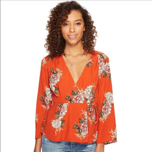 Astr Tops - Astr The Label Floral Print Wrap Top